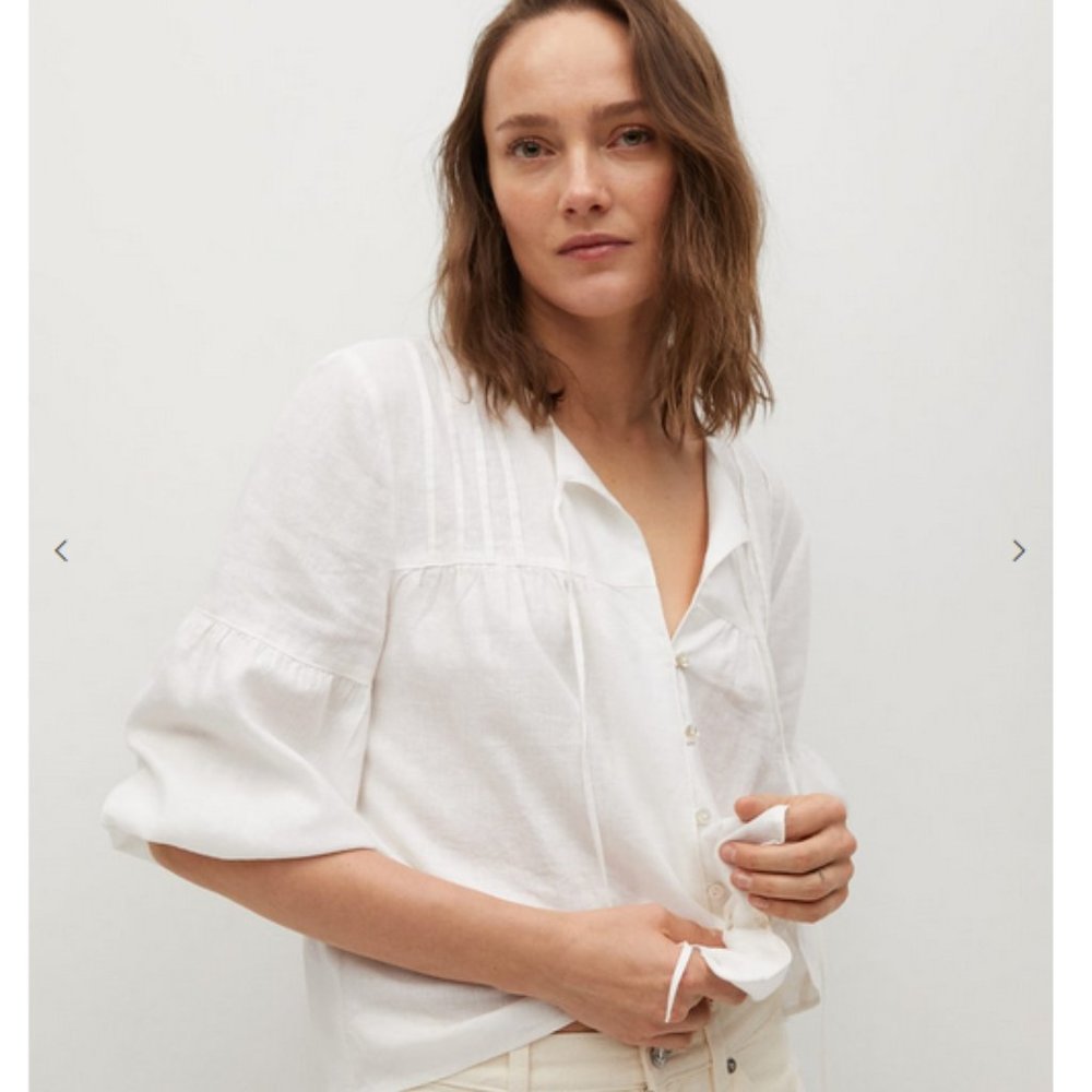 Mango Button Linen-Blend Blouse